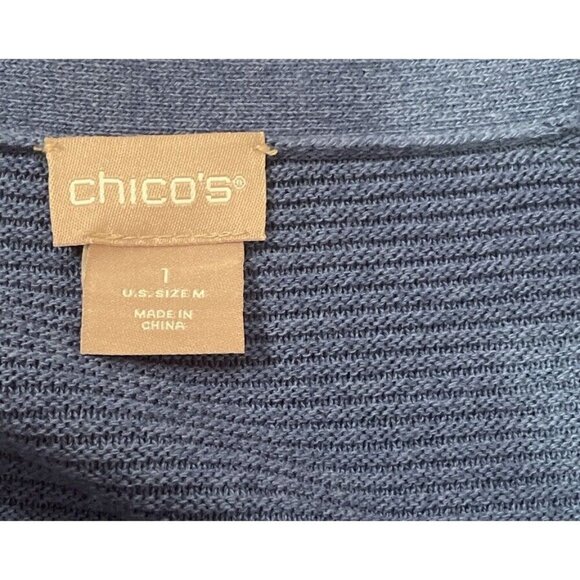 Chicos Womens 1 Size US Medium Blue Open Cardigan Roll Tap Sleeve Beach Career - Picture 8 of 9